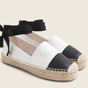J Crew canvas leather toe cap espadrilles with removable ankle ties Sz 7